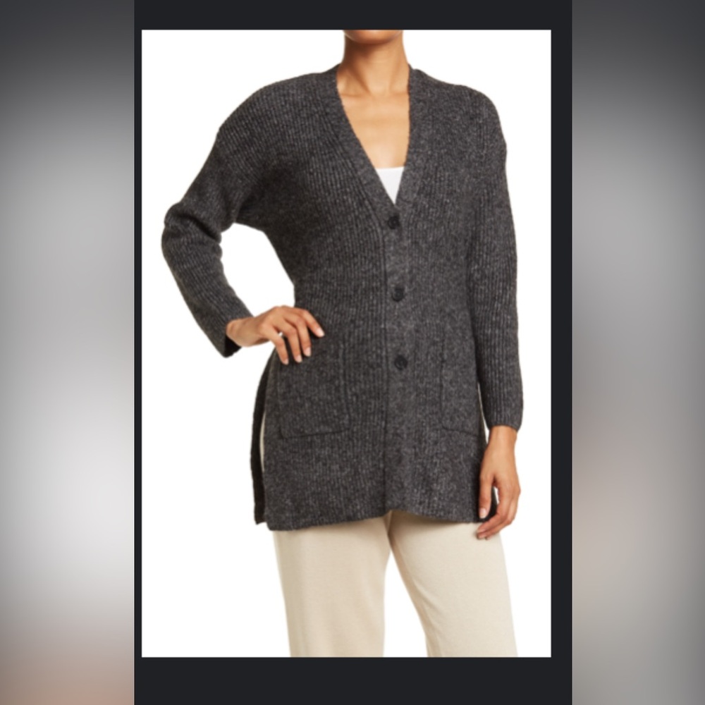 Joseph A. Charcoal Heather Belted Cardigan Sweater